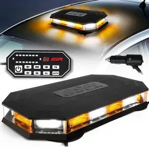 16.5 Inch Roof Top Beacon Emergency Strobe Light with Controller 56 LED Magnetic Warning Caution lights bar Traffic Hazard Plow Light for Trucks Vehicles Construction Snowplow (Amber/White)