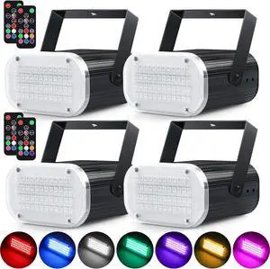 4-Pack LED Strobe Lights 48LED Halloween, Multi-Color Sound Activated Disco Party Lights w/Remote Control, Flashing Strobe Lamp for Indoor Home Room Decorations Karaoke