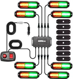 8PCS LED Strobe Lights kit12V Sync Feature Green Amber 12LED Emergency Hazard Warning Lights with Strobe Controller for Trucks Vehicles ATV RV Cars Van