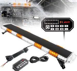 47" Low Profile Roof Top Strobe Lights Bar with Controller High Intensity 88 LED Emergency Warning Flashing Traffic Advisor Snow Plow Light for Trucks Vehicles Tow Pickup (Amber/White)