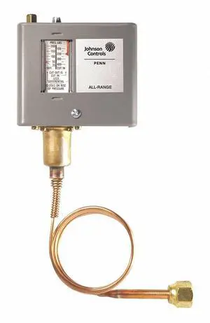 P70BA-1C Penn Series P70 Standard Electromechanical Pressure Control, Open Low SPST Switch, 20" Hg-100 psi, Manual Reset Lockout, 36" Capillary with 1/4" Flare Nut