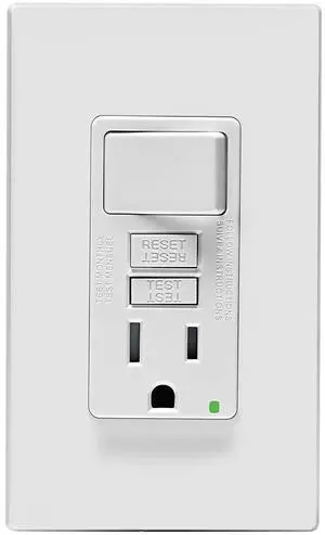 GFSW1-W SmartlockPro Slim GFCI Combination Switch, Tamper-Resistant Receptacle with LED Indicator, 15 Amp, 125 Volt, Switch 1800 Watts - White