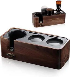 Espresso Tamper Station - Walnut Wood Espresso Organizer for Storage 51-58mm Tamper,Distributor,Portafilter,Puck Screen,Coffee Station Holder for Coffee Bar, Adjustable Height