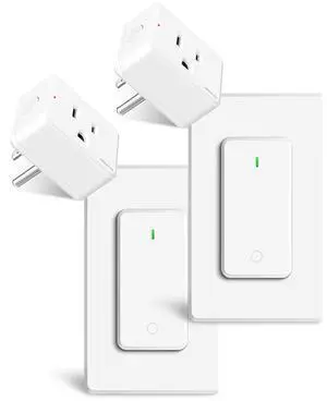 Remote Switch Outlet 2Sets, GreenCyle Outlet Plug with Remote, Wireless On/Off Light Switch Wall Mounted, 15A/1500W, TUV Listed, No Wiring Needed, 500ft RF Range, for Lamps, Fans, Household Appliances