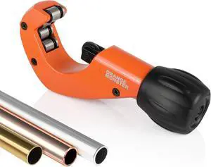 Telescopic Tube Cutter 1/8" to 1-3/4" (3-45mm), Professional Tube Cutter with Deburring Tool, 4 Roller Tracking System, for Copper, Aluminum, Brass Tube