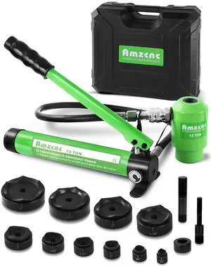 15 Ton 1/2 Inch to 4 Inch Hydraulic Knockout Punch Driver Tool Kit with 10 Dies Hole Complete Tool Electrical Conduit Hole Cutter Set (15T1/2"~4")
