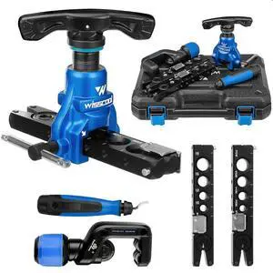 Flaring Tool Kit 1/4-3/4 and 6-19mm, Single 45° 6 Dies Eccentric Tubing Flare Tool with Clutch Deburring Tool Cutter for Copper Pipe Tube(5 in 1 Set)