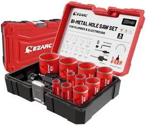 Hole Saw Kit, 16Pcs Bi-Metal Hole Saw Set with 3/4"-2-1/2"(19-64mm), Mandrels, Drill Bits, Installation Plate, Hex Key with Storage Case, Ideal for Wood, Metal, Plywood, PVC Board