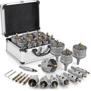 Carbide Hole Saw Kit for Metal - 16Pcs TCT 5/8"-2-1/4" Inch Heavy Duty Hole Cutter Set, for High Precision Cutting of Stainless Steel, Iron, Copper, Brass