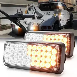 2-Pcs Battery Operated LED Emergency Strobe Lights Bar w/Magnetic Base Rechargeable Portable Roadside Roof Top Mini Plow Flash Beacon Warning Light for Truck/Vehicle (Amber/White)