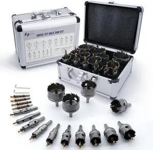 Pro Edge 20pcs Carbide Hole Saw Kit for Hard Metal, TCT 1/2"-2-1/4" Hole Cutter Set for Stainless Steel, Iron, Alloy, Aluminum, with Two Extra Titanium Plated Pilot Center Drill and Two L-Wrench