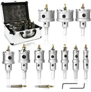 12PCS Carbide Hole Saw Kit 5/8" - 2-1/8", Heavy Duty Hole Saw Set for Hard Metal, Stainless Steel, Iron, Wood & Plastic - Durable Carbide Tip Hole Saw Set for Precision Cutting