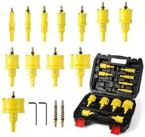 14PCS Carbide Hole Saw Kit for Metal,1/2'' to 2-1/8" TCT Hole Saw Set with Titanium-Plated Upgrade Pilot Drill bits for Stainless Steel,Hard Metal,Wood, Plastic,Iron