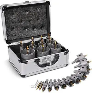 Heavy Duty Hole Saw Set, 12-Piece, Carbide Hole Cutter Kit, Titanium Plated Pilot Drill Bit, Rust-Proof Aluminum Box