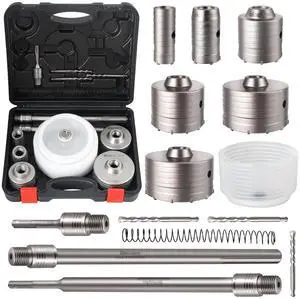 Concrete Hole Saw Kit with Hole Saw Dust Bowl, Kit Size 30 40 65 80 100 115 MM with Upgraded SDS Plus & Max Shank, Concrete Hole Saw Set for Concrete Brick Stone Cement Wall