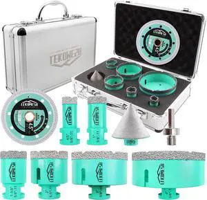 Tile Hole Saw Kit - (20/25/35/50/75/100mm+50mm Beveling Chamfer Bit+ Adapter) and 4.5 Inch Diamond Saw Blade Cutting Disc Wheel