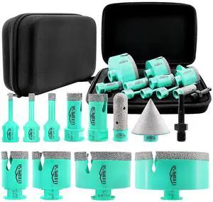 Tile Hole Saw Kit - (6/6/8/20/25/35/50/75/100mm+20mm Finger Bit+50mm Chamfer Bit+SDS Adapter) Diamond Tile Drill Bits for Porcelain Ceramic Marble Brick Concrete,5/8"-11 Thread