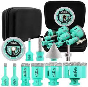 Tile Hole Saw Kit - (6/8/10/25/35/50/65mm+10mm Finger Bit+50mm Chamfer Bit+Adapter) and 4.5 Inch Diamond Saw Blade Cutting Disc Wheel