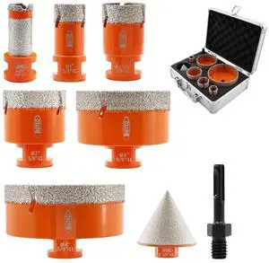 Diamond Hole Saw Kit - 8PCS 25/35/50/75/100mm Core Bit + 20mm Finger Bit + 50mm Chamfer Bit + SDS Adapter for Porcelain Tile, Ceramic, Marble, Granite
