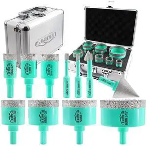 Diamond Core Drill Bits Set 11pcs Tile Hole Saw Kit Triangle Shank(6/6/8/20/25/28/35/45/50/65mm/35mm Diamond Chamfer bits)