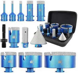 Diamond Core Drill Bit Set - 6/6/8/20/25/35/50/75/100mm Tile Hole Saw Kit for Porcelain Tile Ceramic Marble Granite 4/5&2Finger Chamfer Bit