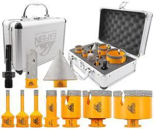 Daimond Tile Hole Saw Kit 10pcs - Diamond Core Drill Bits Set 6/6/8/19/35/50/65mm for Tile Porcelain Marble with 20mm Diamond Finger Bit and 50mm Chamfer Bit Trimming Holes & SDS Adapter