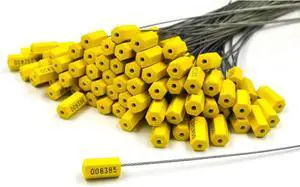 (200 PCS) 11.8 inch Security Cable Seals Numbered Tamper Proof Security Tags, Steel Pull-Tite Container Seals Wire Seals, Metal Self-Locking Cable Steel Wire Seal for Truck Container Shipping, Yellow