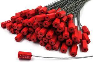 (200 PCS) 11.8 inch Security Cable Seals Numbered Tamper Proof Security Tags, Steel Pull-Tite Container Seals Wire Seals, Metal Self-Locking Cable Steel Wire Seal for Truck Container Shipping, Red