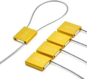100pcs Numbered Security Steel Cable Seals, Metal Container Seals Aluminum Pull Tight Adjustable Cable, Shipping Label Metal Tags, for Logistics, Truck, Trailer, Cargo Shipping (Yellow, 100pcs)