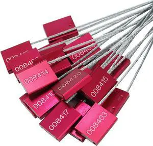 100pcs Numbered Security Steel Cable Seals, Metal Container Seals Aluminum Pull Tight Adjustable Cable, Shipping Label Metal Tags, for Logistics, Truck, Trailer, Cargo Shipping (Red, 100pcs)