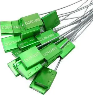 100pcs Numbered Security Steel Cable Seals, Metal Container Seals Aluminum Pull Tight Adjustable Cable, Shipping Label Metal Tags, for Logistics, Truck, Trailer, Cargo Shipping (Green, 100pcs)