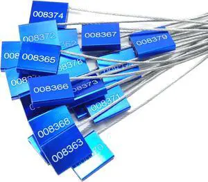 100pcs Numbered Security Steel Cable Seals, Metal Container Seals Aluminum Pull Tight Adjustable Cable, Shipping Label Metal Tags, for Logistics, Truck, Trailer, Cargo Shipping (Blue, 100pcs)