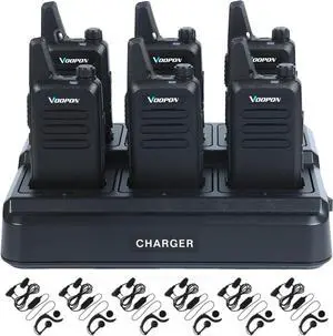 Rechargeable Walkie Talkies for Adults 22 FRS Channels Two-Way Radios with Earpieces 6 Way Multi Unit Gang Charger Long Range VOX Transceivers for Business Company Camping Church Shop (6 Pack)