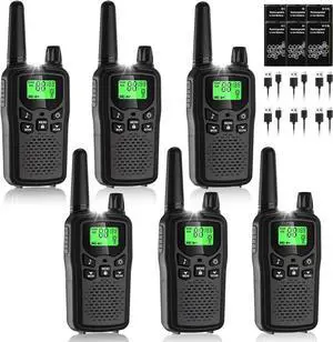 Walkie Talkies for Adults Long Range, Rechargeable Walkie Talkie 22 FRS Channels Two Way Radios with Noise Reduction, Volume Adjustment, LED Flashlight,1200mAh Rechargeable Battery (6 Pack Black)