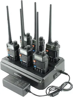 UV-5R Dual Band Two Way Radio Handheld Ham Radio Long Range Walkie Talkies Pack of 6 for Hiking Camping Hunting Skiing Trip(Black) with 6 Way Charger