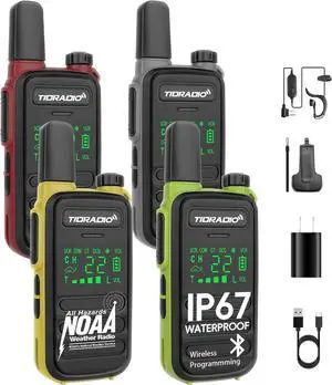 TD-M11 Walkie Talkies Waterproof IP67 Long Range FRS Two-Way Radios, Frequency Copy, VOX, NOAA Emergency Weather Radio for Camping Hunting Gear, Mix Color - 4 Pack