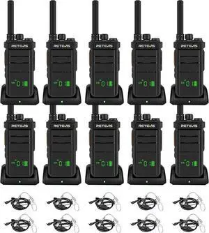 RB26H Walkie Talkies Long Range,Walkie Talkies with Earpiece, GMRS Radio, USB-C, Hidden Display, 2000mAh Battery, Flashlight, Two Way Radio Long Range for Hospitality Healthcare(10 Pack)