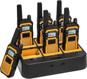 RB48 Walkie Talkies for Adults, Heavy Duty 2 Way Radios Long Range with Six-Way Charger, IP67 Waterproof, Shock Resistant, Dual PTT, for Jobsite Construction(6 Pack)