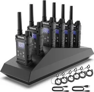 T3G Heavy Duty Walkie Talkies, IP67 Waterproof Two Way Radio with Earpiece, Triple Proof, Three Charging Options, USB, NOAA, Emergency GMRS 2 Way radios(6 Pack), Black/Grey