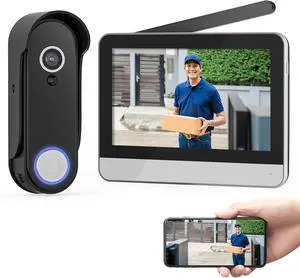 Wireless Smart Video Doorbell System,7" Touchscreen Display,1080P Video Doorbell Camera with Motion Detection,2-Way Audio,Local Storage No Subscription, Easy Install Without Wiring