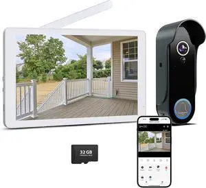 Wireless Video Doorbell Intercom System, Smart Doorbell Camera with Monitor, 1080P WiFi Video Door Phone with 8" Touch Screen, Motion Detection, Night Vision, No Monthly Fees, Tuya APP