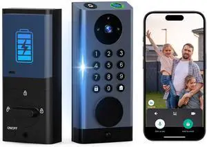 Smart Door Lock with Camera, WiFi Deadbolt with Video Doorbell, Fingerprint Biometric Electronic Keyless Entry Front Door Lock with Code Keypad for Exterior Doors, 10000mAh Battery
