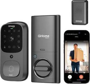 3 in 1 Door Lock with Fingerprint,WiFi,Keyless Entry Smart Deadbolt, 2K HD Camera, 2.4GHz, App Remote Control, Smart Door Knob with Doorbell