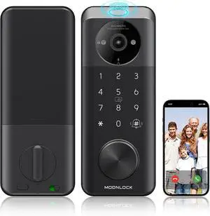Video Smart Lock with Camera: 6-in-1 Ring+2K Camera+Doorbell+Fingerprint Keyless Entry Door Lock, Built-in WiFi Deadbolt(only 2.4G), Two-Way Audio/App Remote Control, No Monthly Fee, Easy Installation