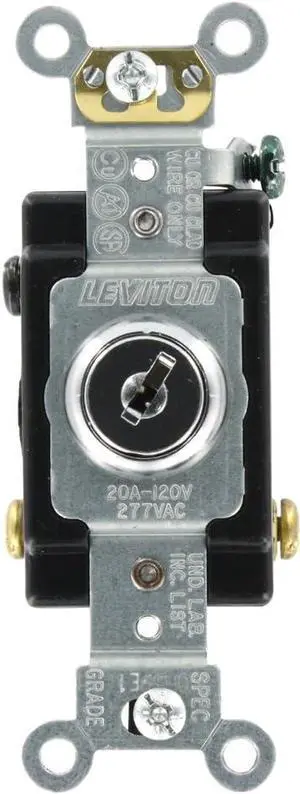 20-Amp, 120/277-Volt, Key Locking, 3-Way AC Quiet Switch, Extra Heavy Duty Grade, 1223-2KL, Chrome