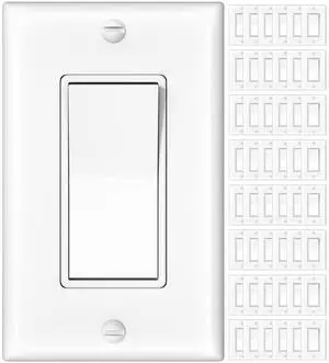 48 Pack Single Pole Light Switch with Wall Plate, UL Listed, 15A 120/277V, On/Off Rocker Paddle Interrupter Wall Switch, Grounding Screw, Residential Grade, Suitable for Home and Business, White