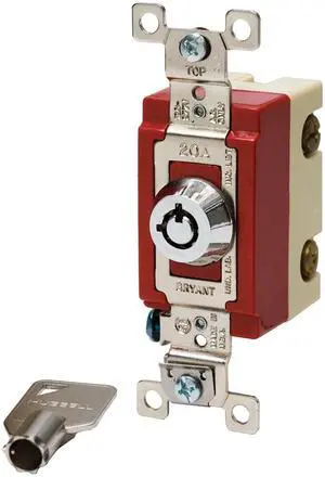 4901RKL Locking Type Switch, Barrel-Key, Single Pole, Industrial Specification Grade, Back and Side Wired, 20 Amp, 120/277V, Stainless Steel