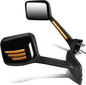 LED Sequential Turn Signal Manual Adjust Rear View Side Hood Mirrors Compatible with International Harvester Truck MV HV LT RH 2018-2024, Driver and Passenger Side, Textured Glossy Black