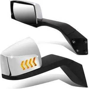 Arrow-Pattern LED Sequential Turn Signal Manual Adjust Rear View Side Hood Mirrors Compatible with Volvo VN Series 2004-2018, Driver and Passenger Side, Polished Chrome