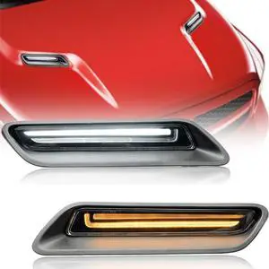 LED Hood Bezel Lights For 2010-2018 Ram 1500 2019-2022 Ram 1500 Classic with Sport Hood Vehicles Extra White LED DRL Daytime Running Lamps Sequential Amber LED Turn Signal Lights 68324990AA